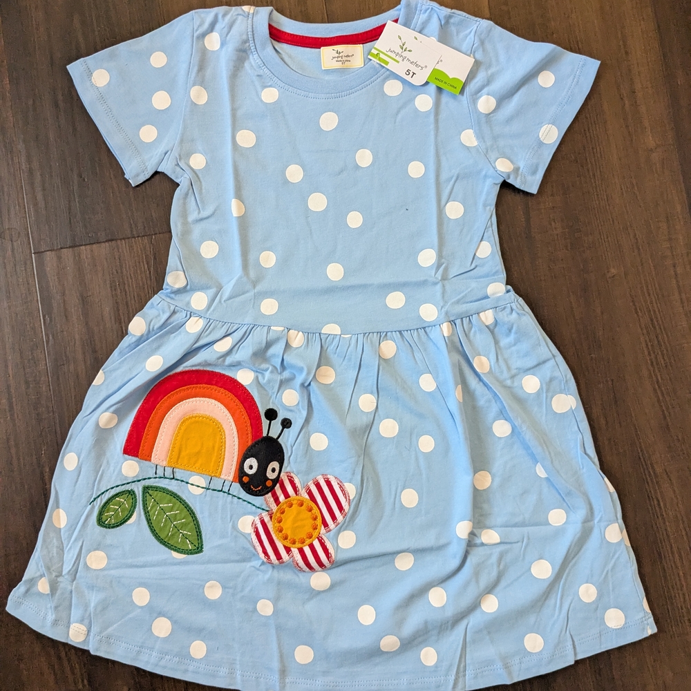 Gymboree Blue Polka Dot Dress with Rainbow and Ladybug